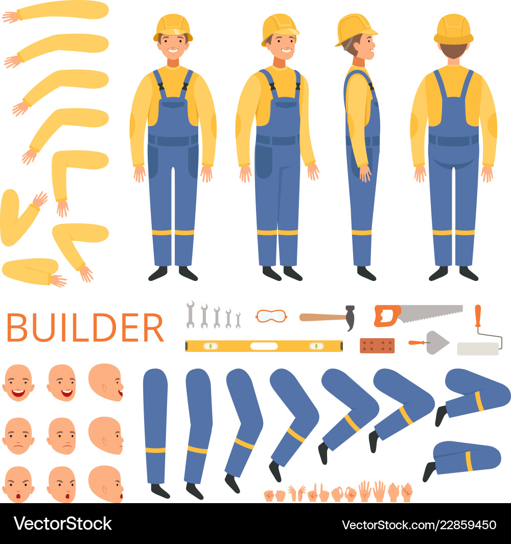 Builder Character Animation - Parts Vector Image