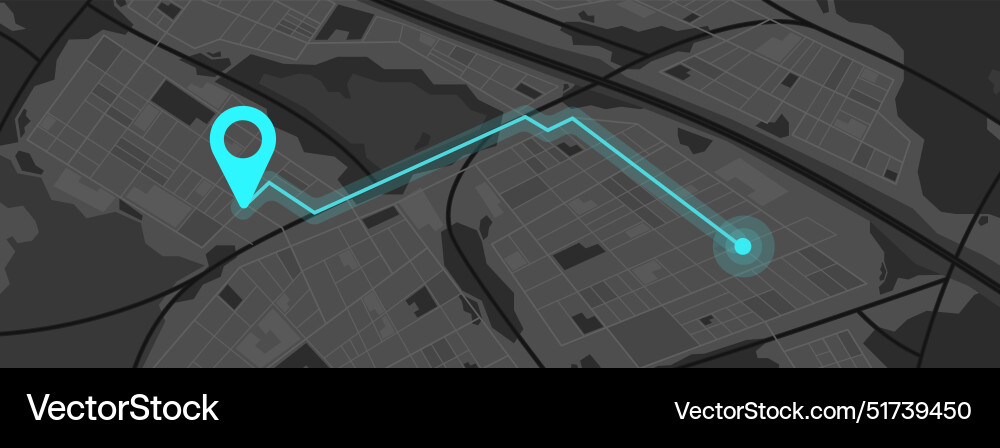City map with a dark theme showing navigation City map with a dark theme showing navigation vector image