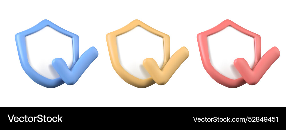 3d shield with check mark set of elements 3d shield with check mark set of elements vector image