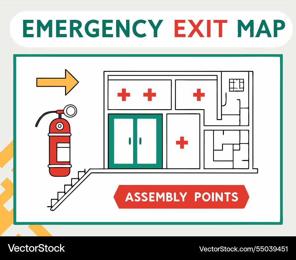 Emergency exit map design Emergency exit map design Vector Image