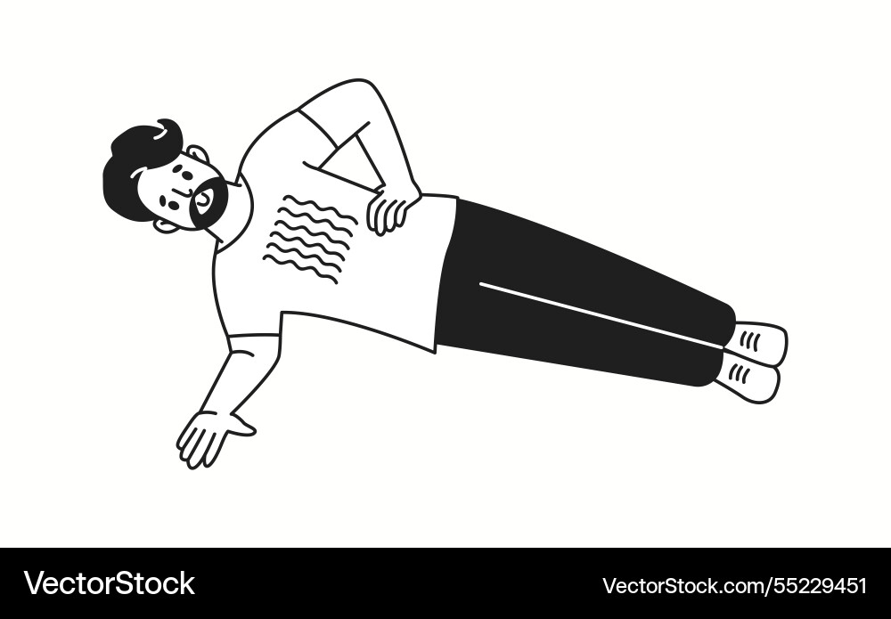 Man with beard performs side plank exercise Man with beard performs side plank exercise vector image