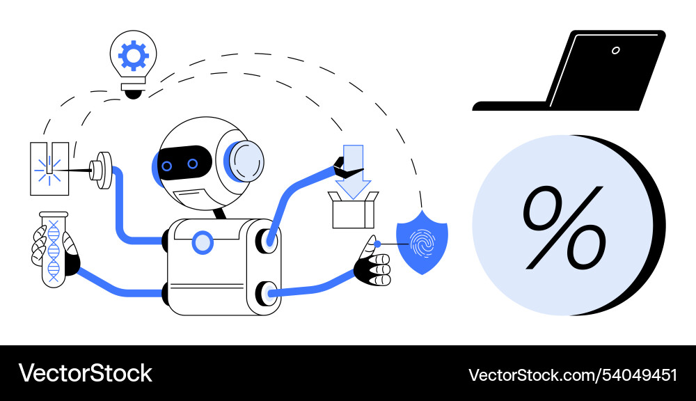 Robot performing multiple tasks including research vector image
