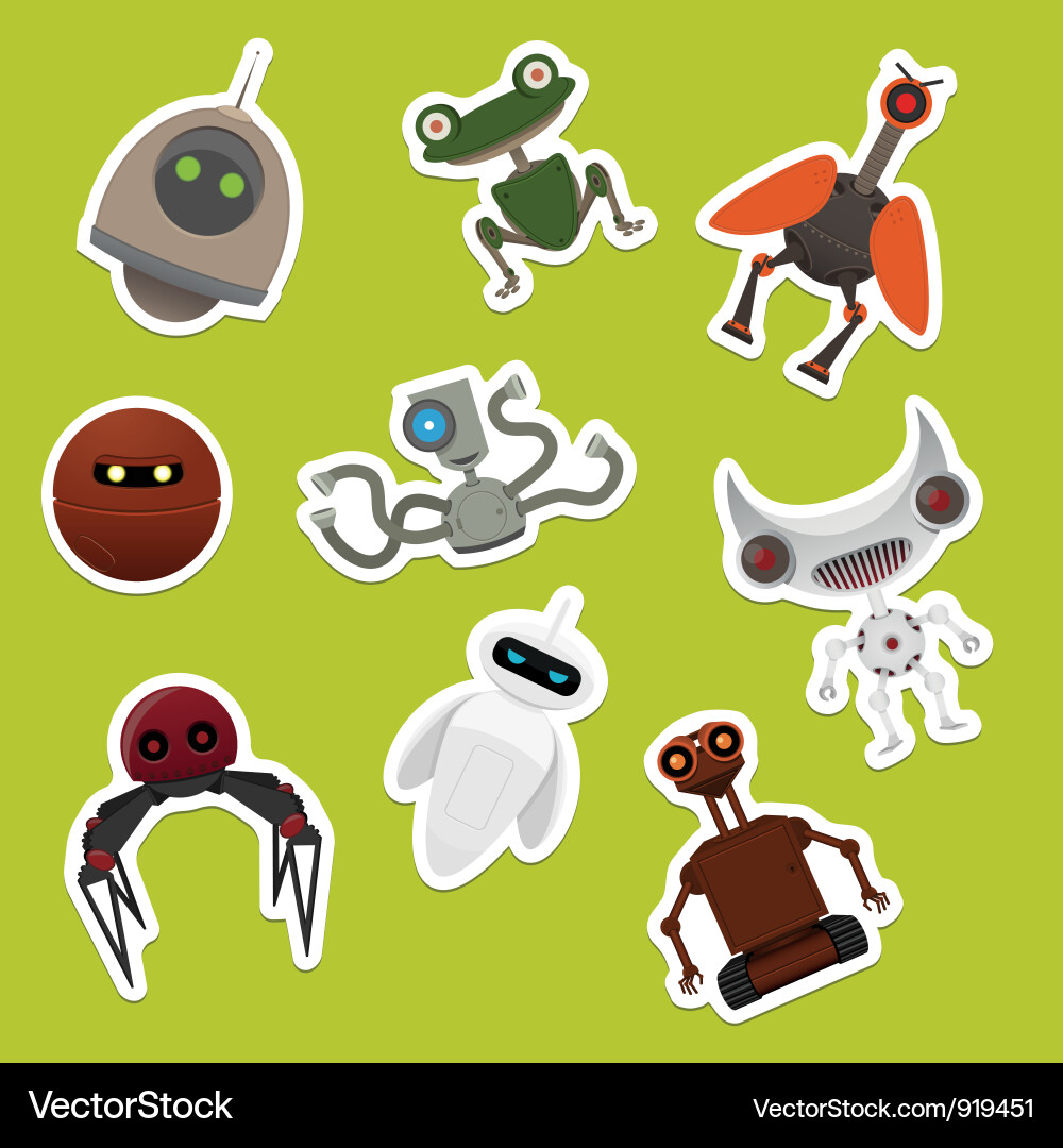 Stickers with robots vector image