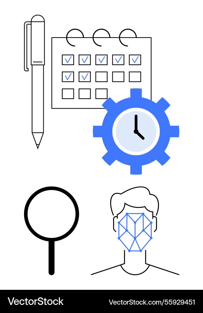 Task planning with facial recognition magnifying Task planning with facial recognition magnifying vector image