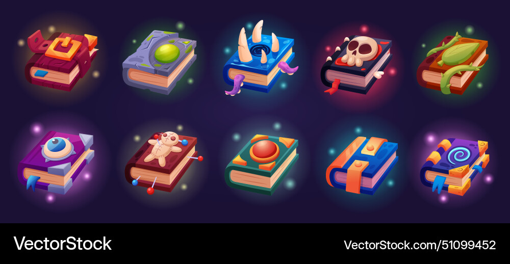 Cartoon magic books magical spells and alchemy Cartoon magic books magical spells and alchemy vector image