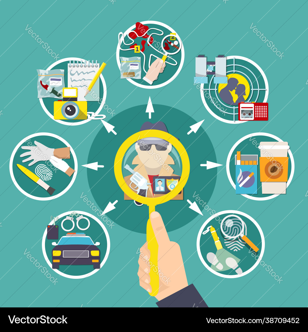 Detective colored and flat composition Detective colored and flat composition vector image