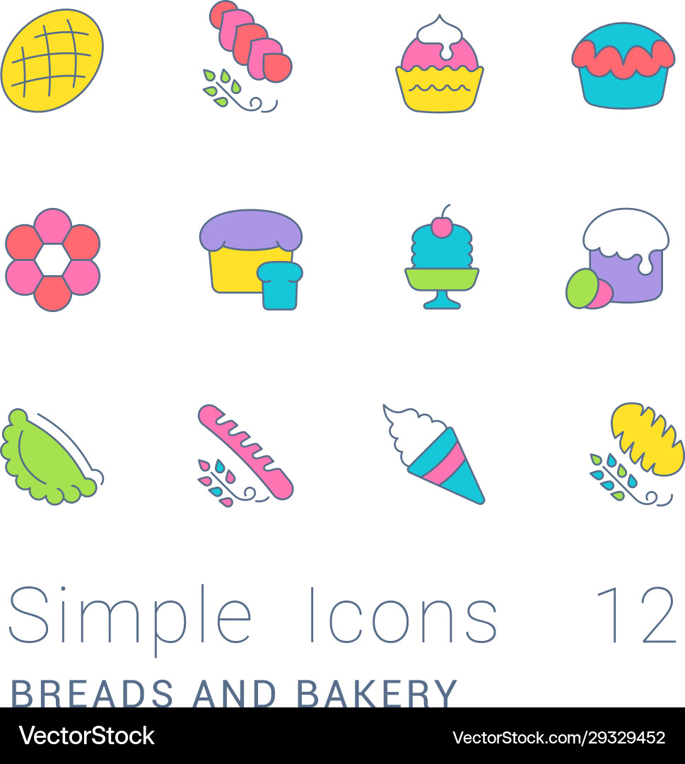 Set simple line icons breads and bakery Set simple line icons breads and bakery vector image