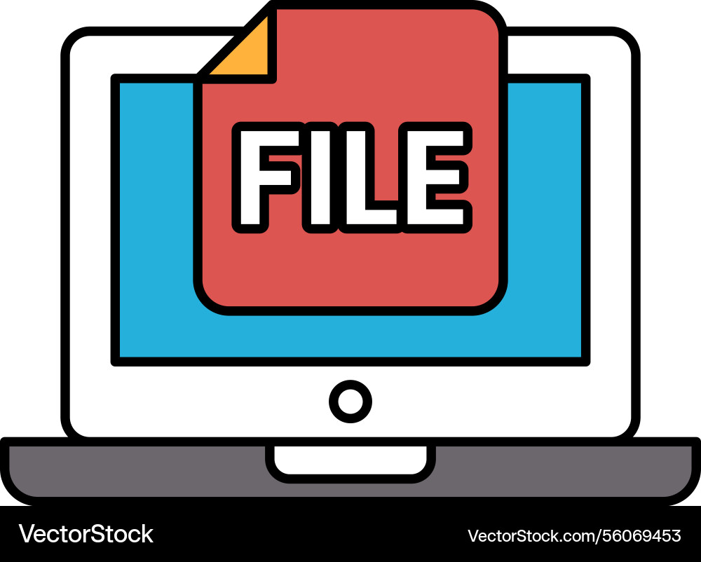 A computer screen with red and blue file icon A computer screen with red and blue file icon vector image