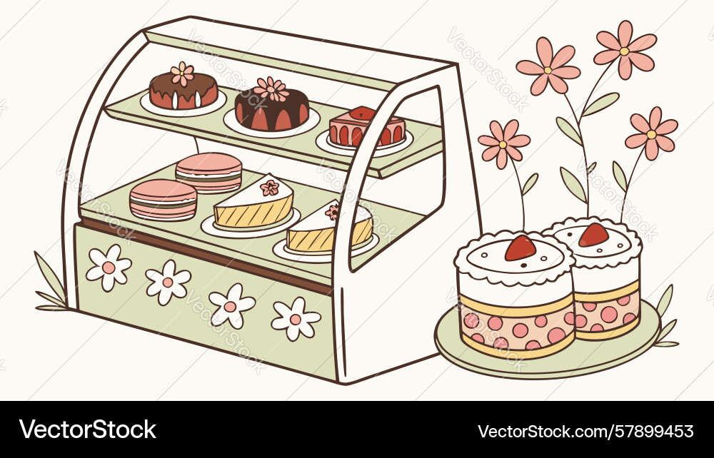 Bakery display case with assorted pastries design Vector Image