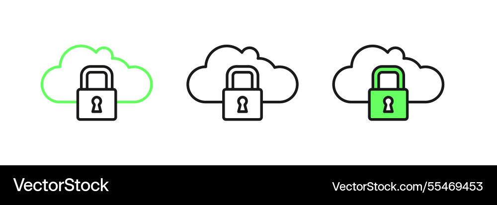 Set line cloud computing lock icon isolated Set line cloud computing lock icon isolated vector image