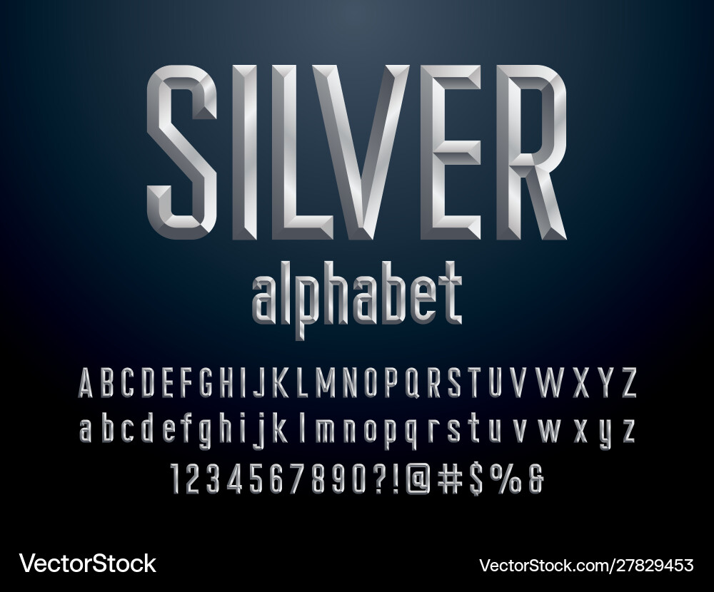 Silver Chisel Font - Alphabet Set vector image