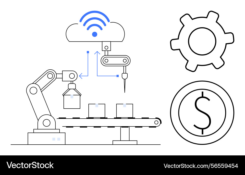 Automated robotic arm with connectivity icon Automated robotic arm with connectivity icon vector image