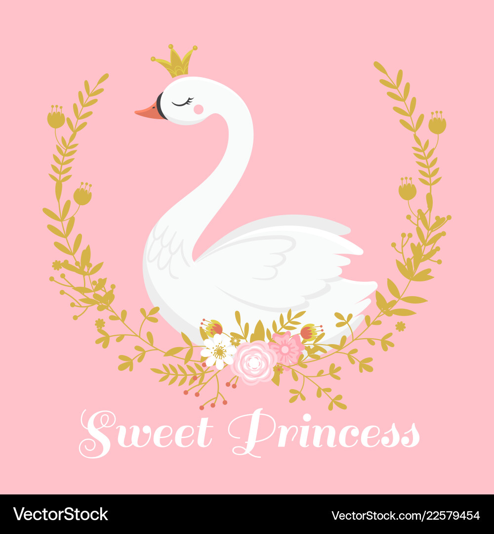 Cute swan princess beautiful lake swans bird vector image