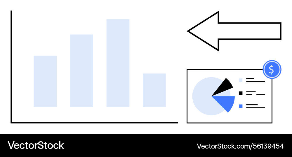 Data analysis with bar graph pie chart and arrow Vector Image