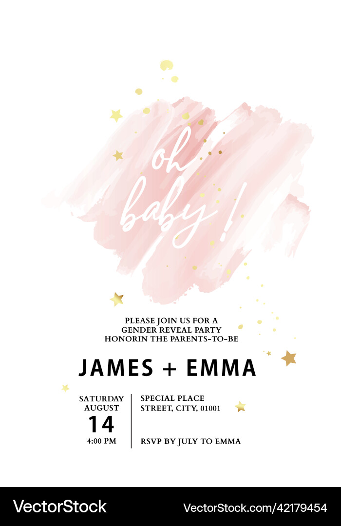 Gender Reveal Party Einladung - Pink Watercolor vektorbild