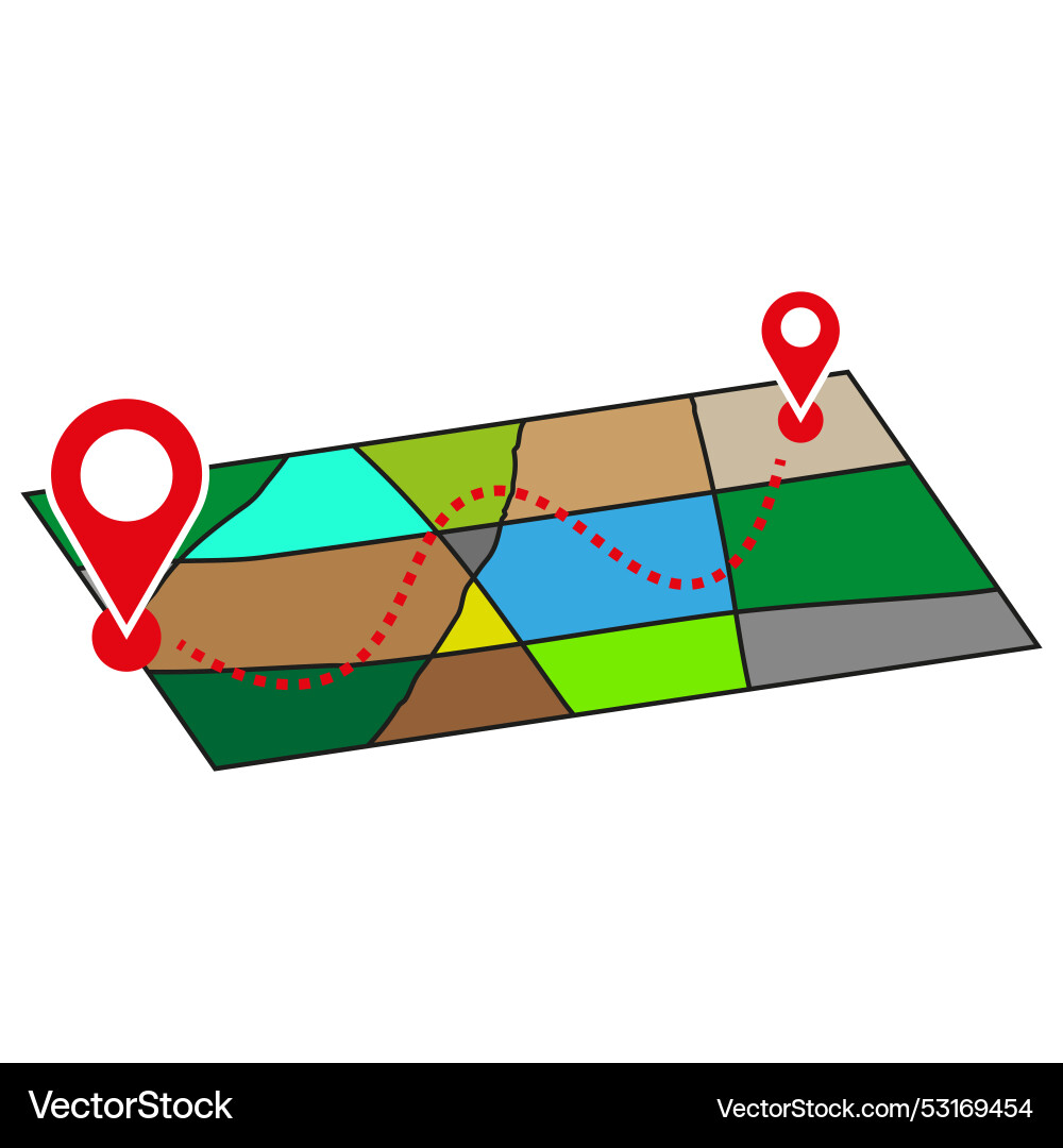 Map with pin icons route and location markers vector image