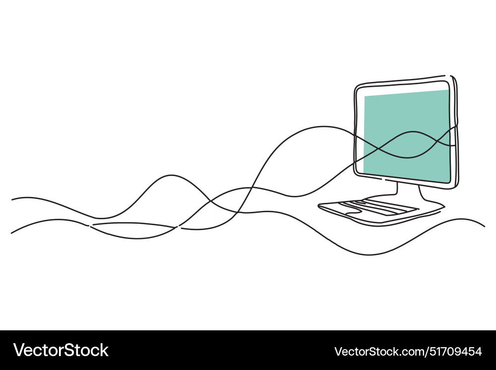 Remote work on computer doodle continuous line art Remote work on computer doodle continuous line art Vector Image