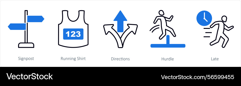 A set of 5 running icons as signpost Vector Image