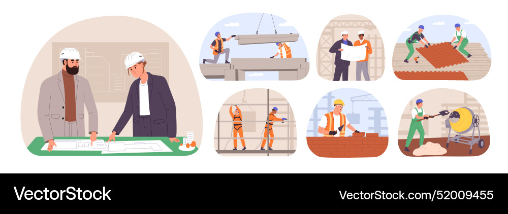 People working on building site set constructors People working on building site set constructors vector image