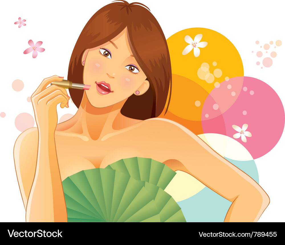 Pretty girl using lipstick Vector Image
