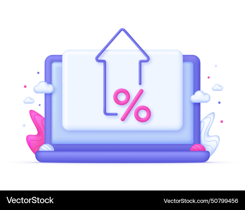 3d percent and arrow icon on computer vector image