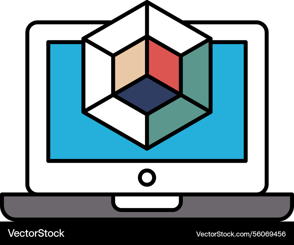 A computer monitor displays cube on the screen A computer monitor displays cube on the screen Vector Image
