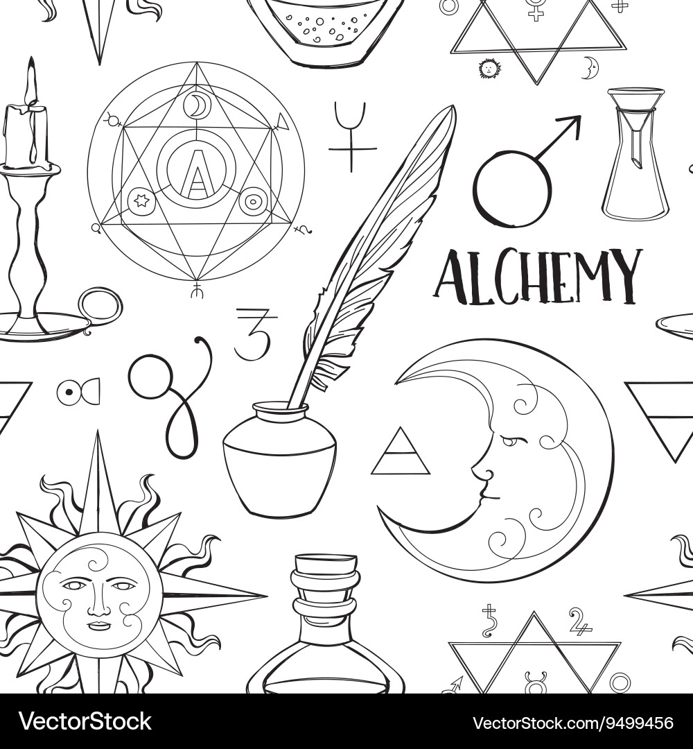 Alchemy symbols pattern vector image