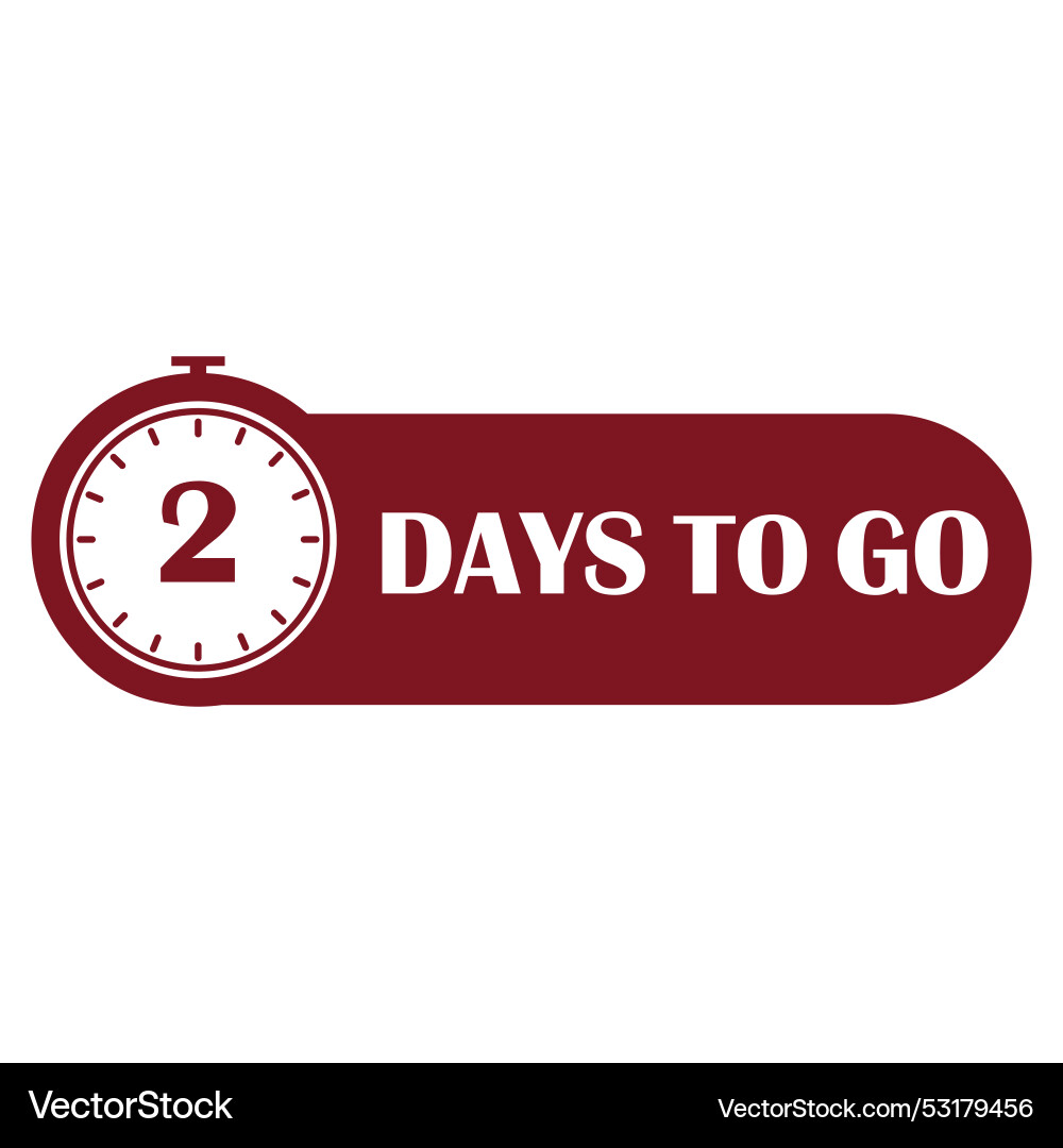 Countdown timer icon two days to go clock maroon Vector Image