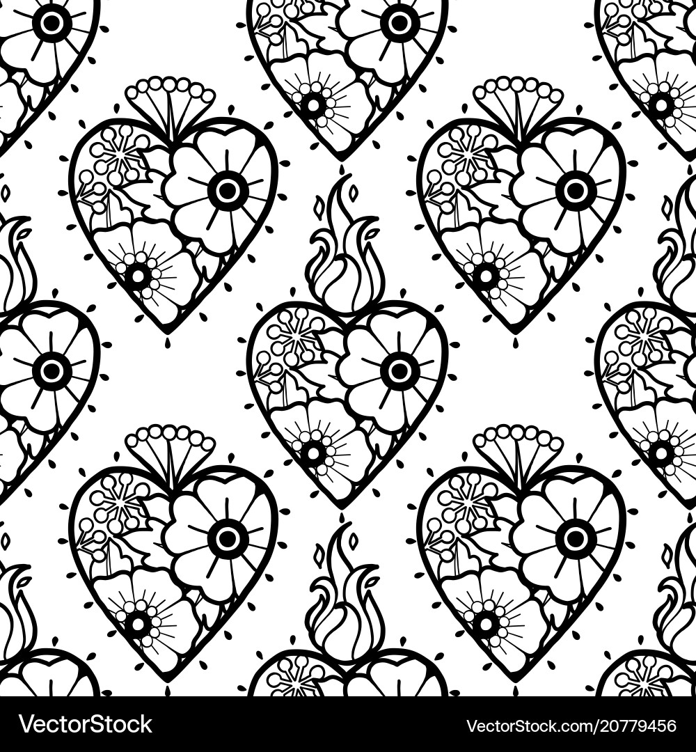 Graphic hearts with floral decorations Graphic hearts with floral decorations Vector Image