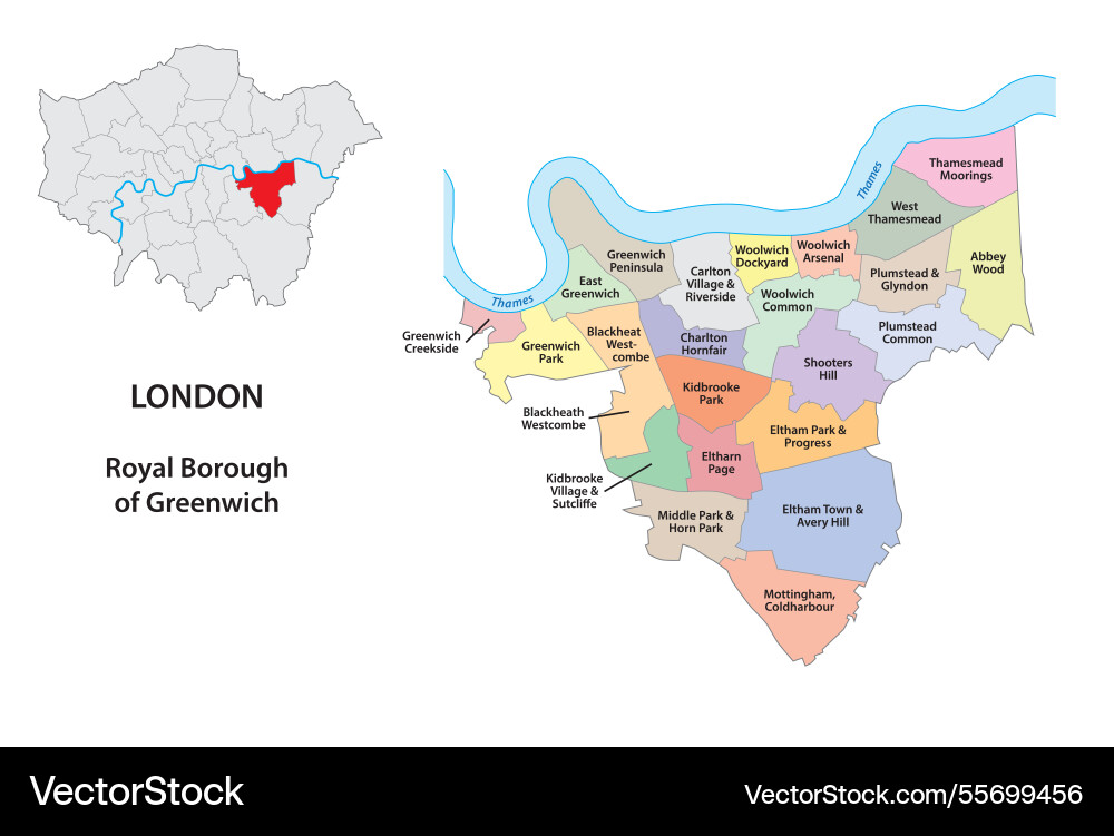 Landkarte königshafen von greenwich wards london uk Landkarte königshafen von greenwich wards london uk vektorbild