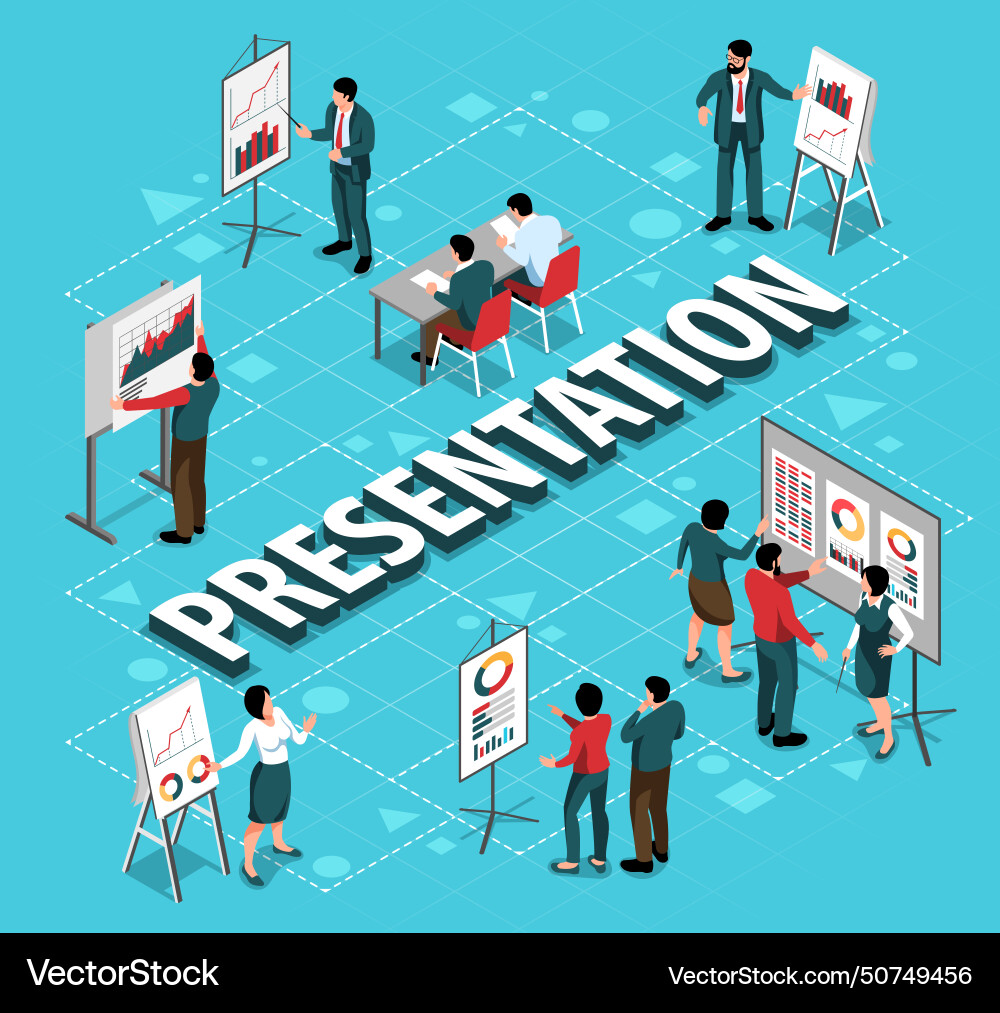 Presentation isometric flowchart Royalty Free Vector Image