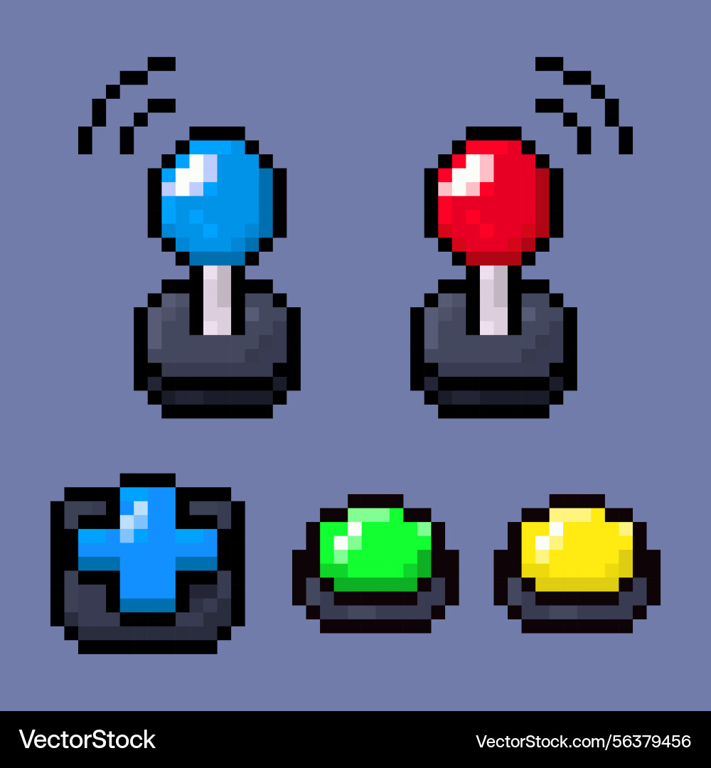 Retro pixel arcade controller set colorful Retro pixel arcade controller set colorful vector image