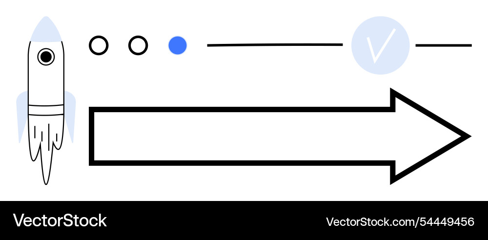 Rocket launch progress bar with checkmark Rocket launch progress bar with checkmark Vector Image