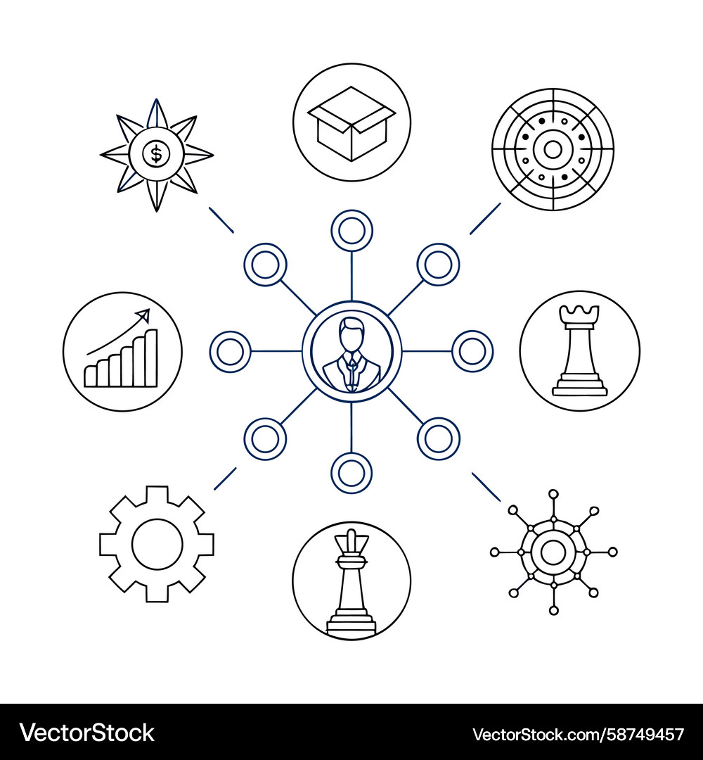 Chess Network Diagram with Business Icons Vector Image