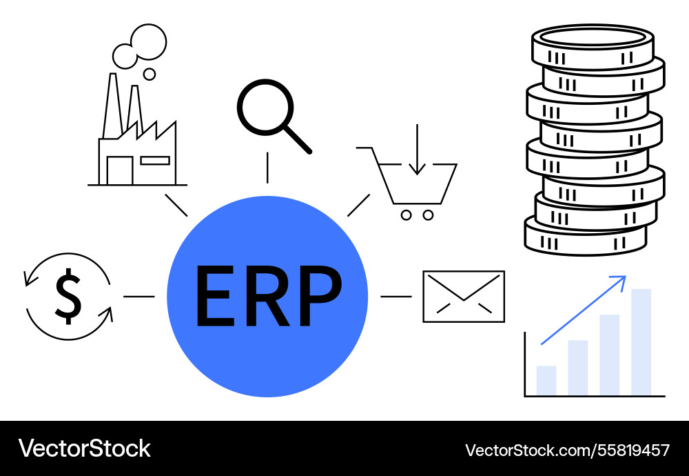 Erp system integration linking business processes Vector Image