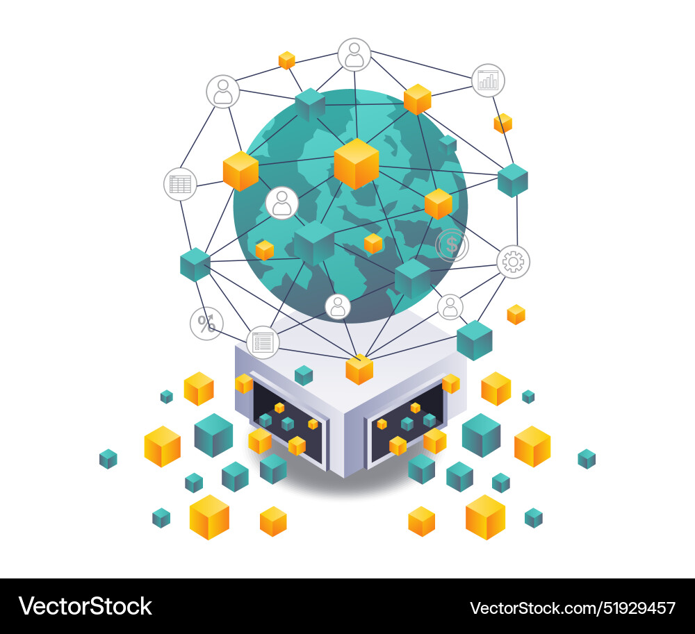 Global blockchain technology networks in business vector image