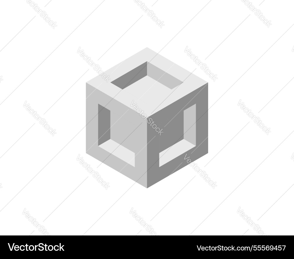 Isometric gray cube with inner openings Isometric gray cube with inner openings vector image