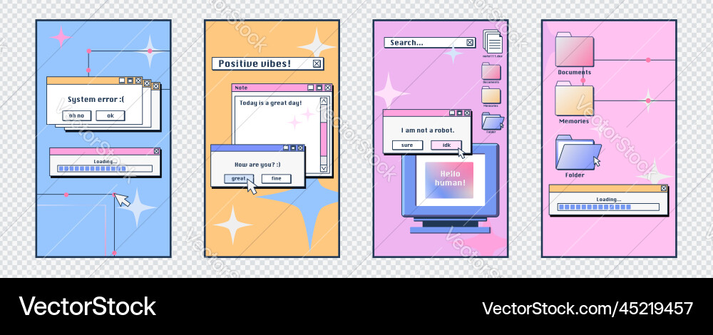 Retro desktop computer interface posters Retro desktop computer interface posters vector image