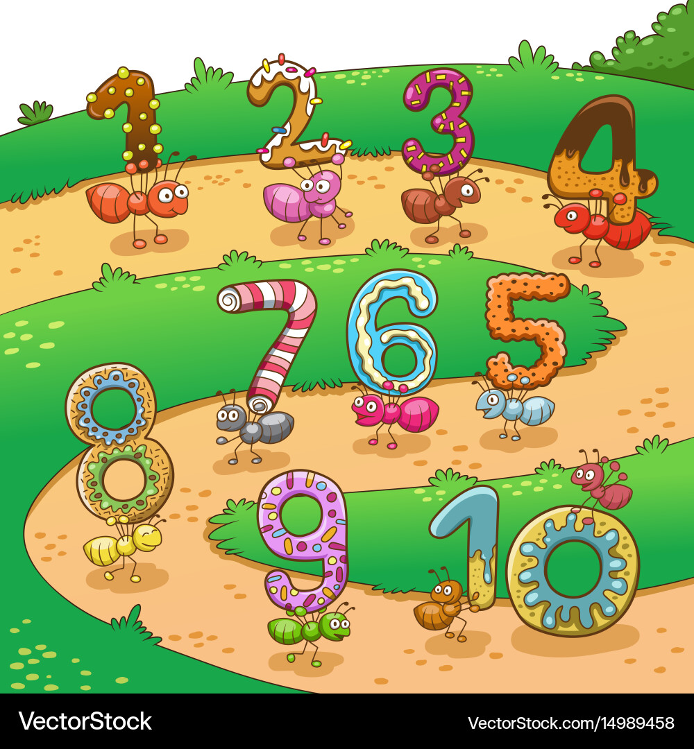 Counting number one to ten with ants vector image