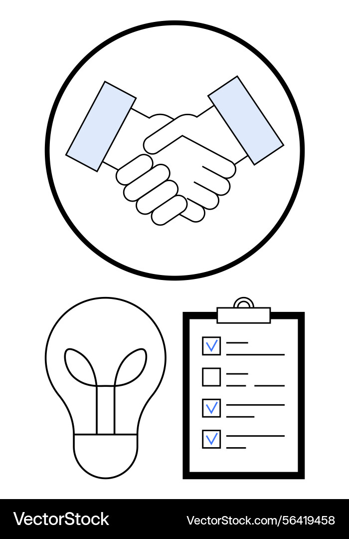 Handshake lightbulb and checklist representing Handshake lightbulb and checklist representing vector image