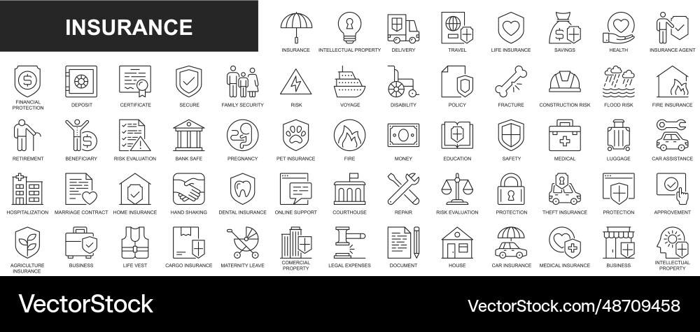 Insurance web icons set in thin line design Insurance web icons set in thin line design vector image