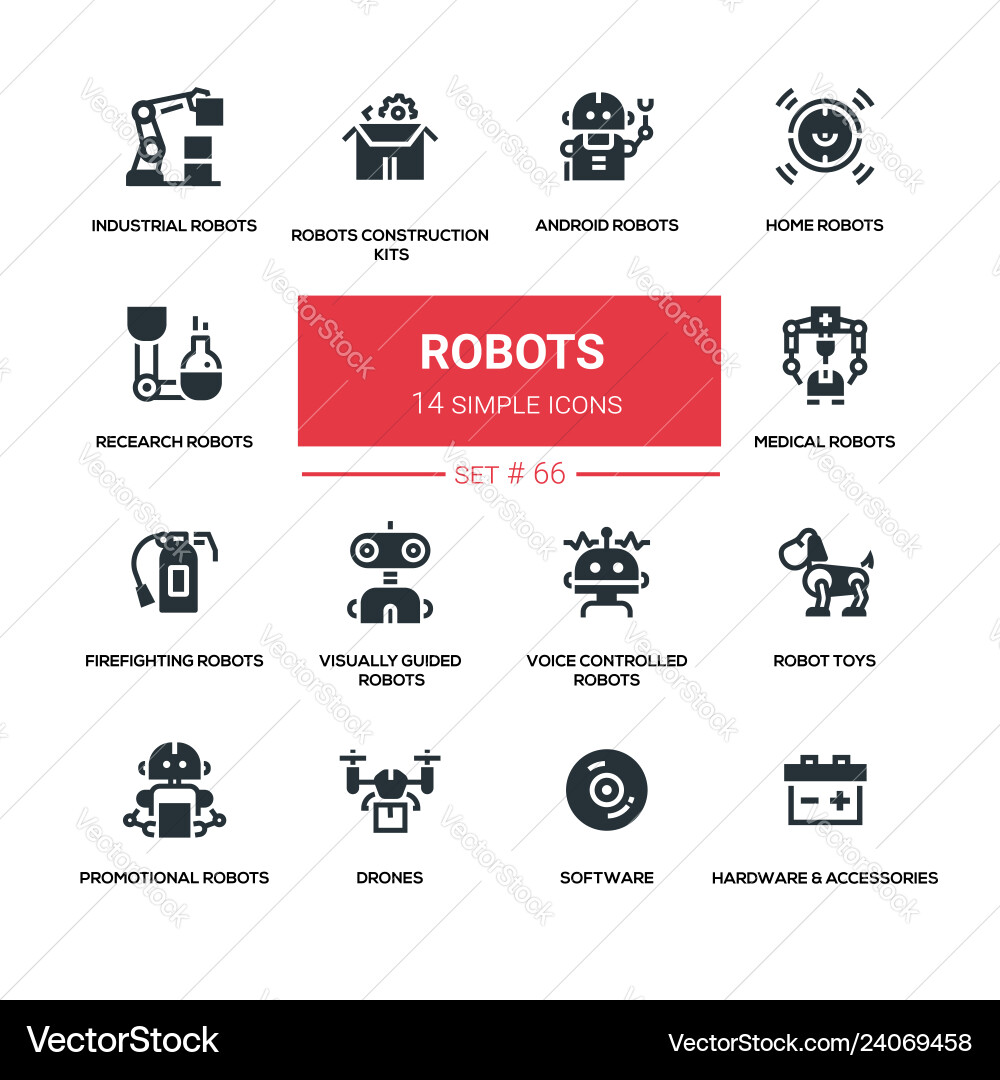 Robots Icon Set - Modern Line Style Vector Image