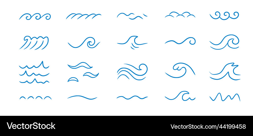 Wave sea line doodle icon set hand gezeichnete Skizze Wave sea line doodle icon set hand gezeichnete Skizze Vektorbild