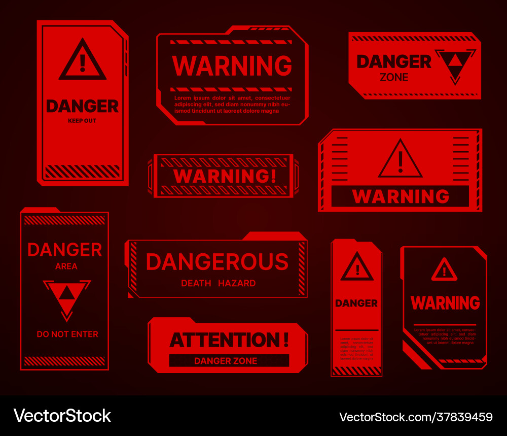Danger Zone Warning Signs - Sci-Fi UI vector image