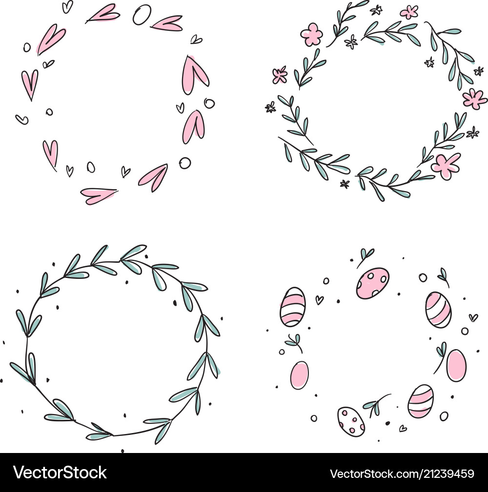 Hand drawn flower wreath set in scandinavian vector image