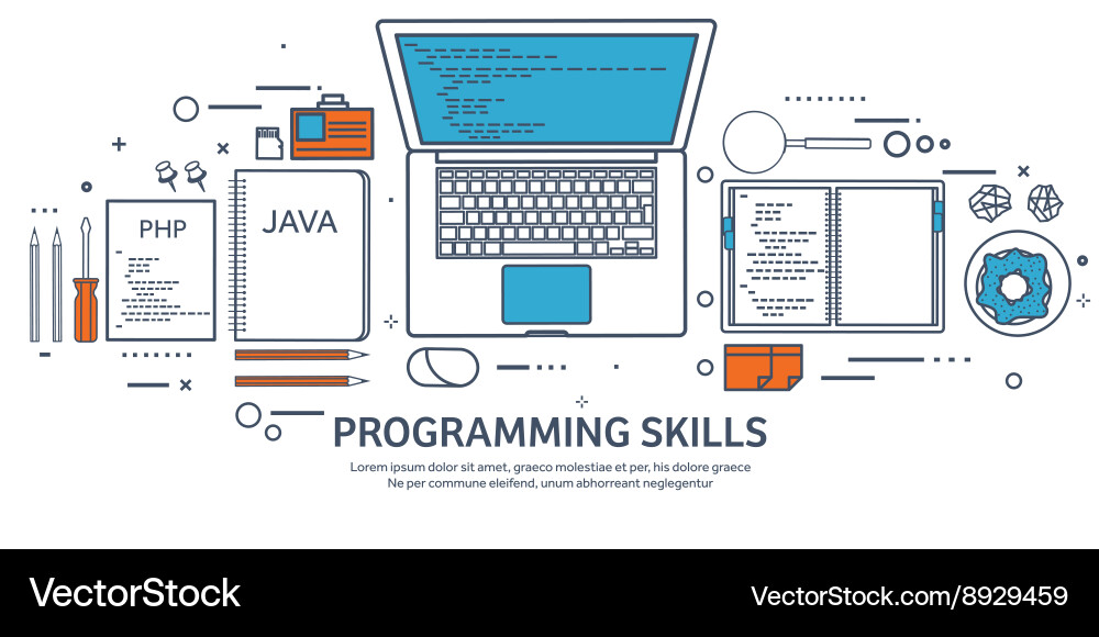 Lined Programmiercoding Umriss Flat Computing vektorbild