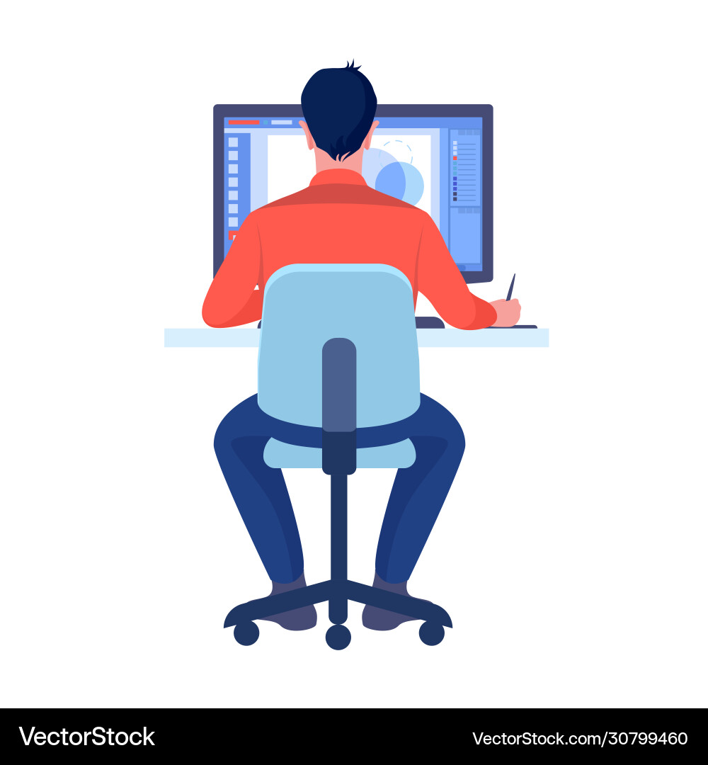 Computer graphics designer work on desk in office vector image