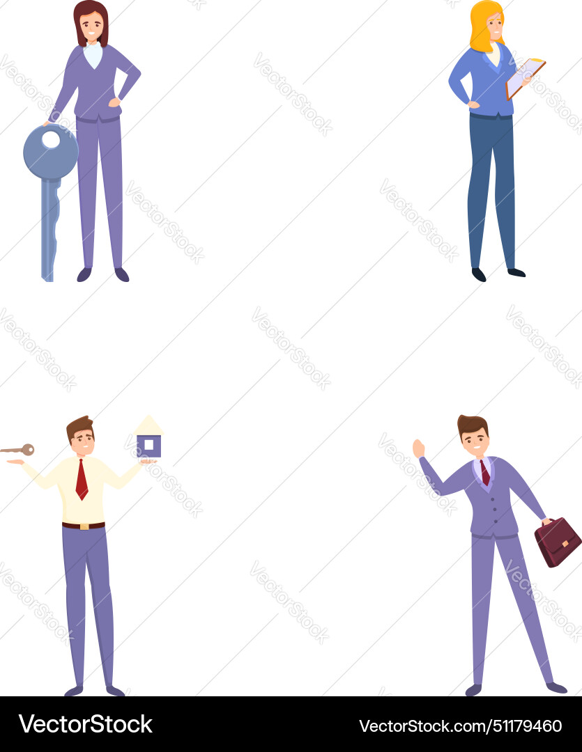 Estate agent icons set cartoon man Royalty Free Vector Image