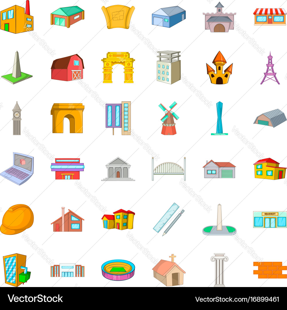 Building icons set cartoon style Vector Image