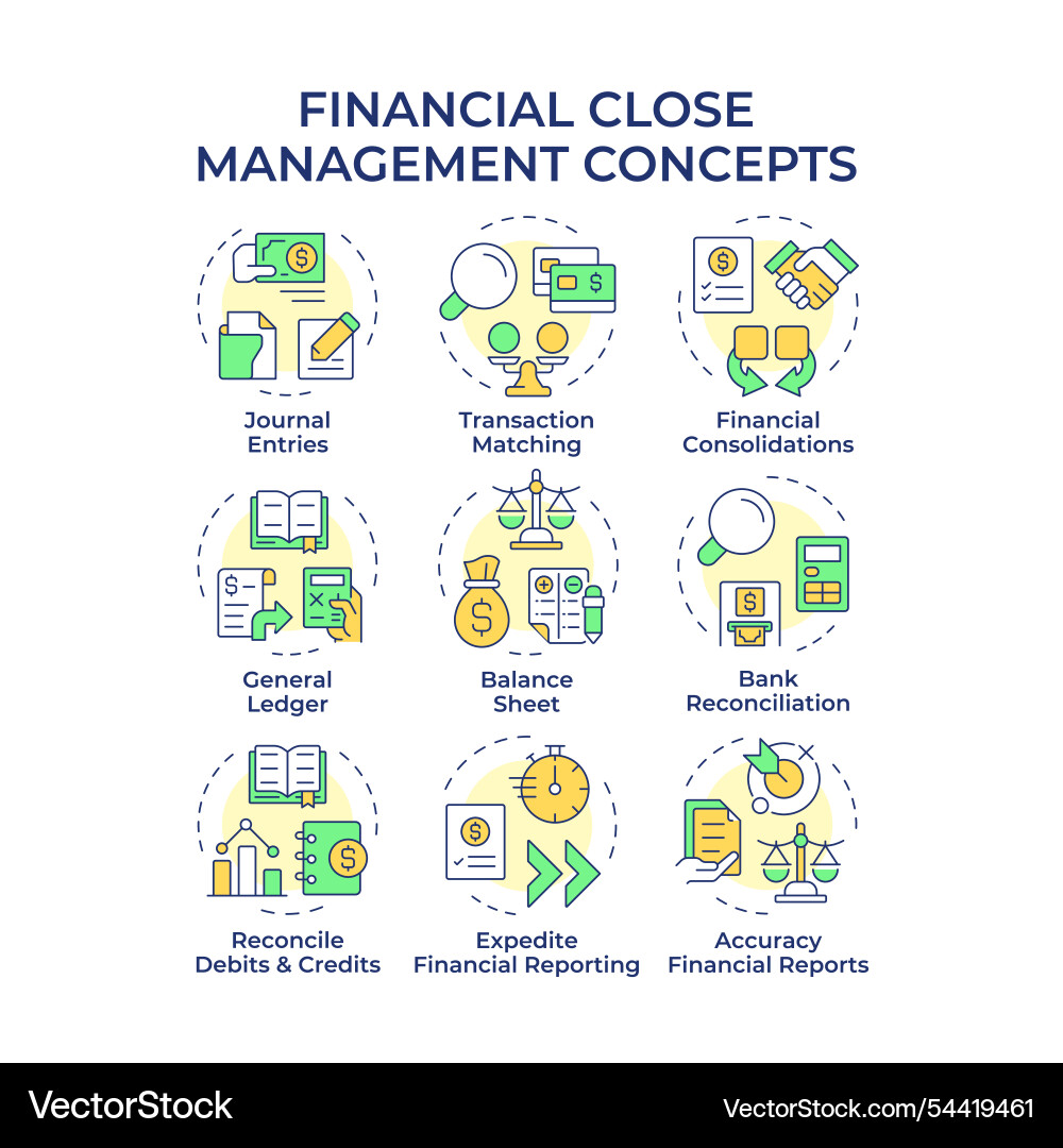 Financial close management multi color concept Financial close management multi color concept vector image